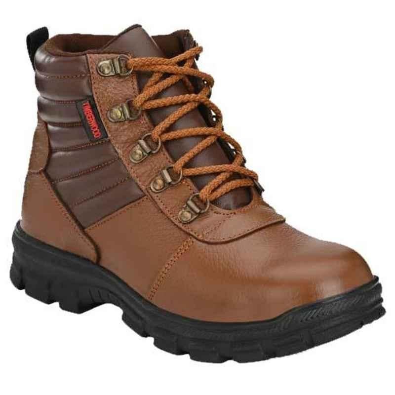 Timberwood TW60BBRN Leather Steel Toe Brown Safety Shoe, Size: 8