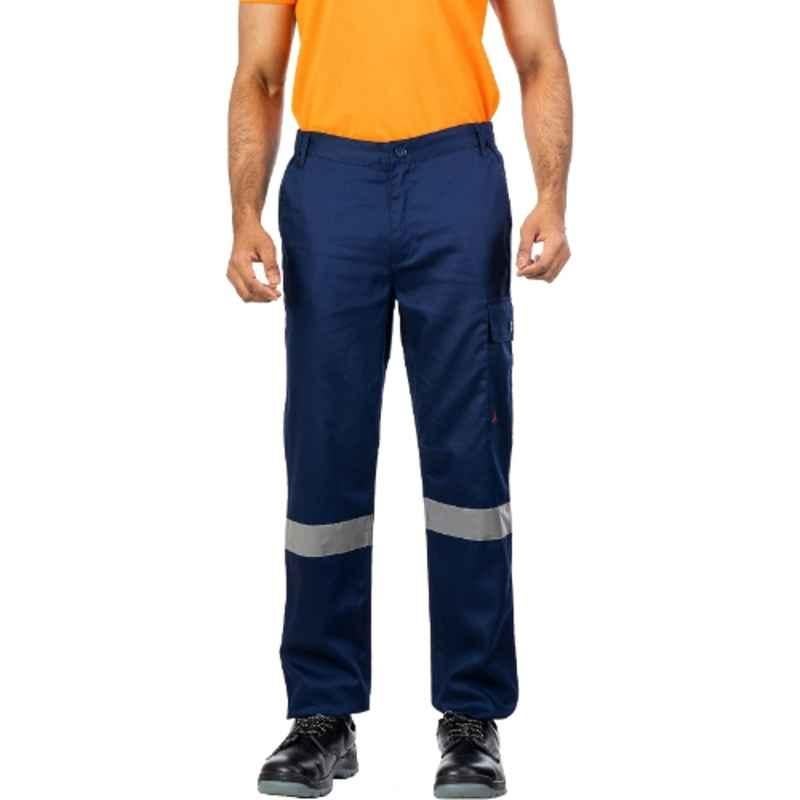 Atacama Night Hawk Poly Cotton Blend Twill Navy Industrial Work Trouser with Reflective Strip, AWT001NV, Size: 32