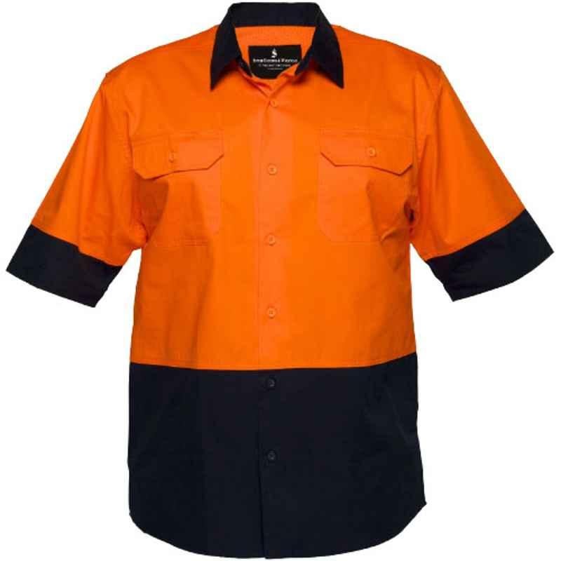 Superb Uniforms Cotton Orange & Navy Half Sleeves Mechanic Shirt for Men, SUW/ON/WSSS-01, Size: 3XL