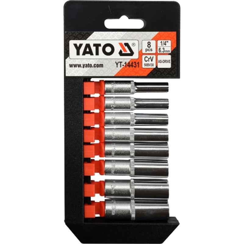 Yato 8 Pcs 1/4 inch Drive CrV 6140 & CrV 50BV30 Long Socket Set, YT-14431
