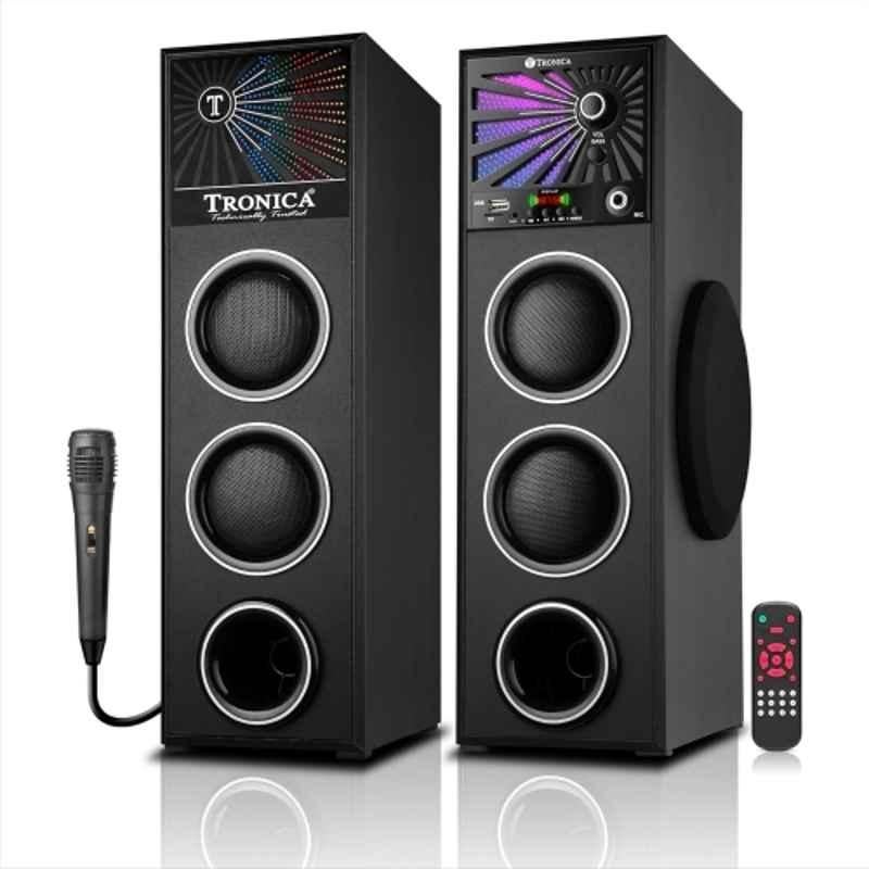 Tronica 80W 5.25 inch Black Twin Tower Bluetooth Party Speaker with Remote & Wired Microphone
