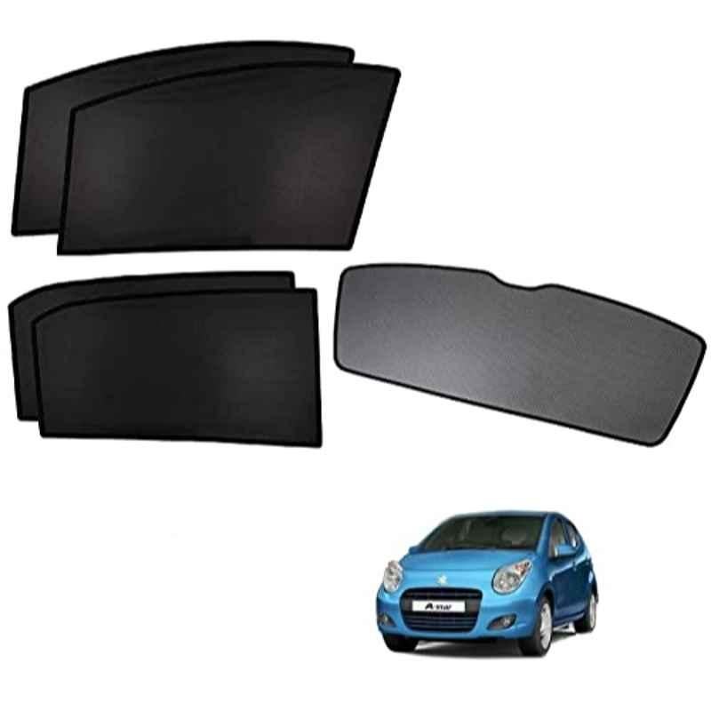 Kozdiko 5 Pcs Polyester Black Non Magnetic Window & Rear Sun Shades Set for Maruti Suzuki A-Star