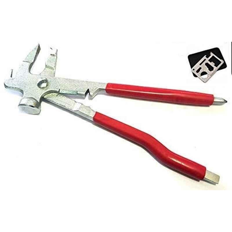 Krost Red & Silver Wheel Balancing Weight Plier Hammer With 11 In 1 Pocket Tool, 250mm