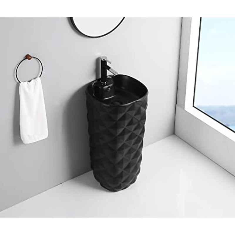 InArt 18x16x32 inch Ceramic Black Freestanding Wash Basin, INA-158