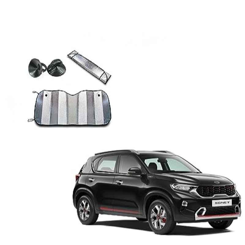 Kozdiko Aluminium Foil UV Protection Silver Windshield Sun Shade for Kia Sonet