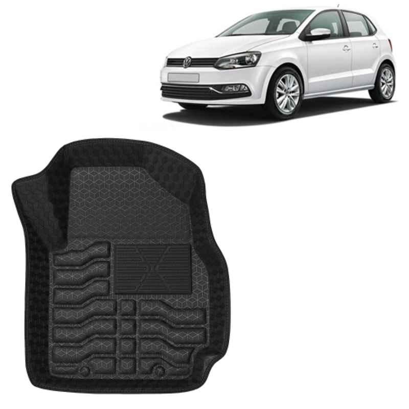 Kingsway 3 Pcs Premium 4.5D 100% Waterproof Tray Shape PVC Black Car Floor Mat Set for Volkswagen Polo 2009 to 2022 All Model