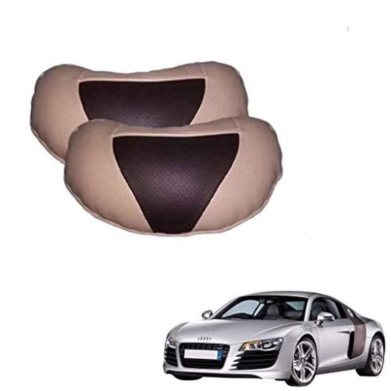 Kozdiko 2 Pcs Beige & Brown Car Neck Rest Cushion Pillow Set for Audi R8