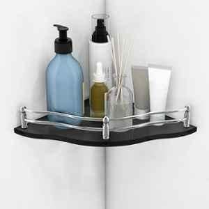 Plantex Shelf for Bathroom/Bathroom Corner Organizer Shelf/Black Glass Corner Shelf for Living Room 9x9 inch Flower