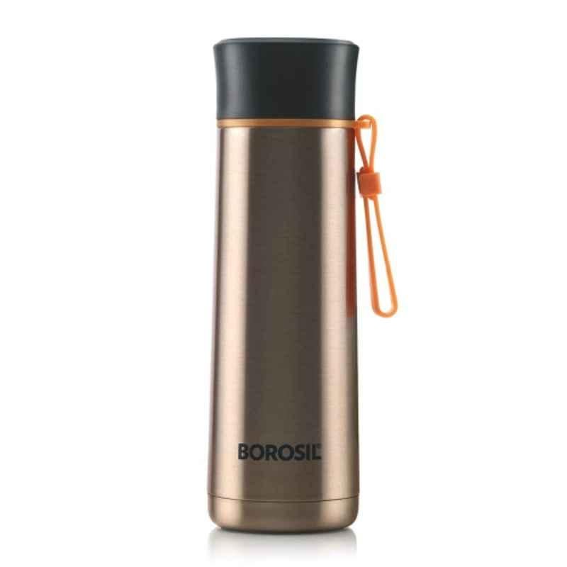Borosil Sprint 400ml Stainless Steel Golden Hydra Vacuum Insulated Flask Water Bottle, BT400GLD105
