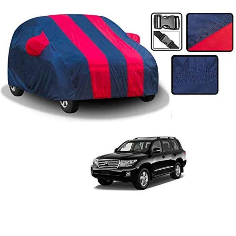 Kozdiko Polyester Blue & Red Waterproof Car Body Cover with Mirror Pockets, Buckle Belt, Triple Stiched & Fully Elastic for Toyota Land Cruiser