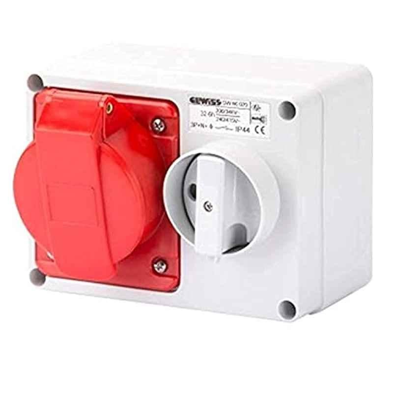 Gewiss 32A 415V 3P+N+E IP44 Fixed Interlocked Horizontal Socket Outlet with Bottom, GW66020
