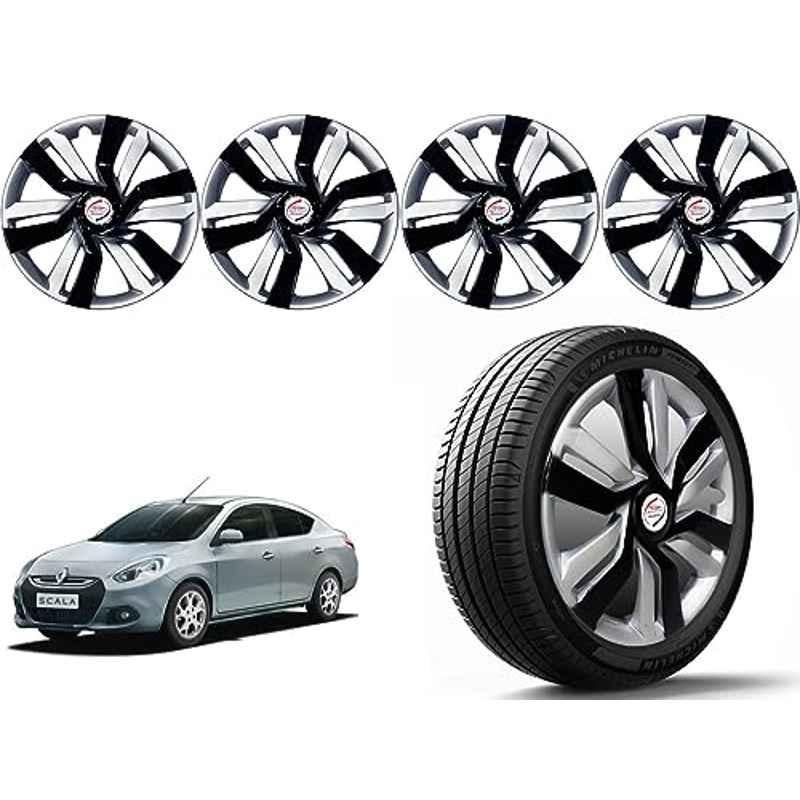 Auto Pearl 4 Pcs 14 inch Polypropylene Black & Silver Press Type Car Wheel Cover Set with Retention Ring for Renault Scala RXE, 14WC_Idtec_Rev_ScalaRXE