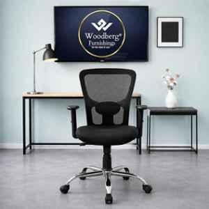 Woodberg Libra Ergonomic Mid Back Mesh Black Revolving Office Chair with Chrome Base, Breathable  Back, Adjustable Height & Push Back Recline, PF-8693