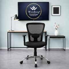 Woodberg Libra Ergonomic Mid Back Mesh Black Revolving Office Chair with Chrome Base, Breathable  Back, Adjustable Height & Push Back Recline, PF-8693