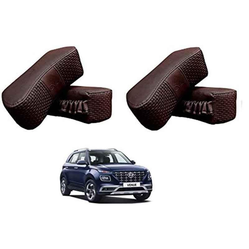 Kozdiko 4 Pcs CV Designer Cola Leatherite Neck Rest Car Cushion Pillow Set for Hyundai Venue 2019