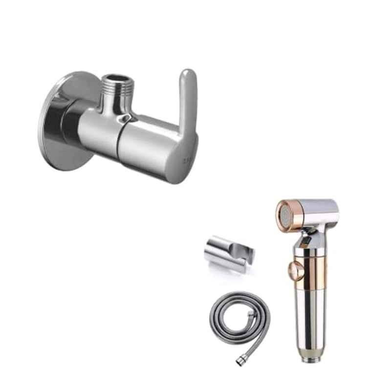 ZAP ZX1034 Health Faucet with Stainless Steel Tube, Wall Hook & Prime Brass Angle Cock Combo