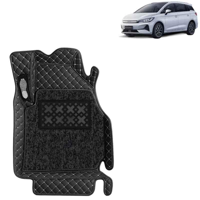 Kingsway 4 Pcs Premium 7D 100% Waterproof & Washable PU Leatherette Classic Black Car Floor Mat Set for BYD eMAX 7 6 Seater 2024 Onwards All Model