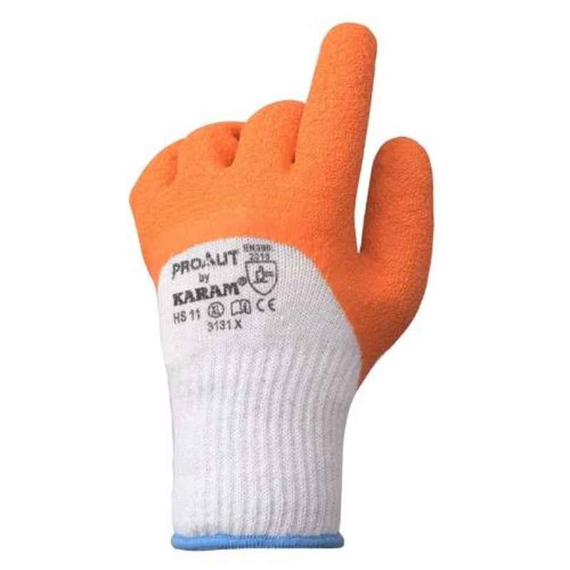 Karam HS-11 Latex Orange & White Hand Gloves, Size: M (Pack of 5)