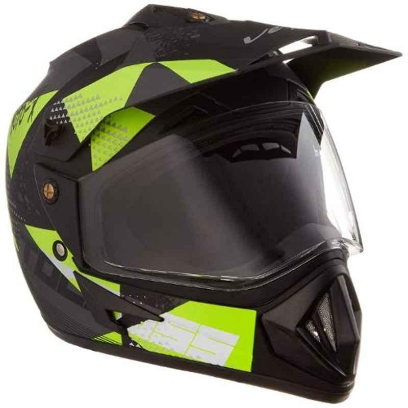 Vega Medium Size Dull Black and Neon Yellow Off Road D/V Moto X Full Face Helmet
