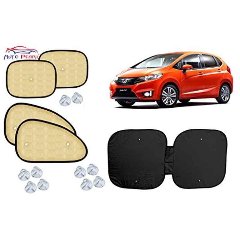 Auto Pearl 5 Pcs PVC & Mesh Beige Window & Front Sun Shade Set for Honda Jazz 2015