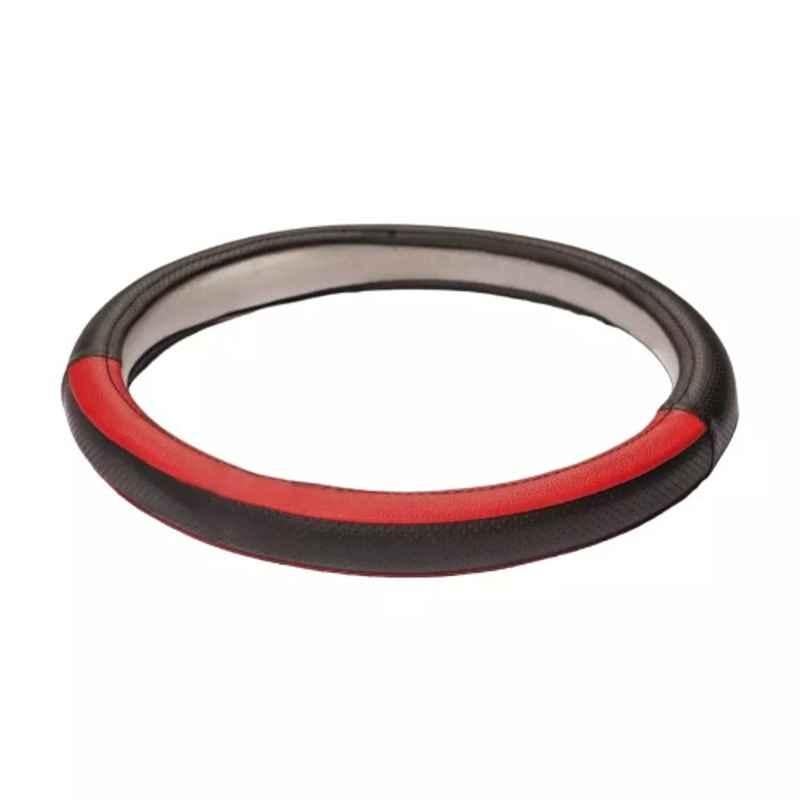 Cipher Leather Black & Red Sporty Look Steering Wheel Grip Cover, Size: Small
