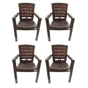 RW Rest Well Sultan 4 Pcs Brown Plastic Chair Set for Home, Office & Garden (Brown, Set of 2)