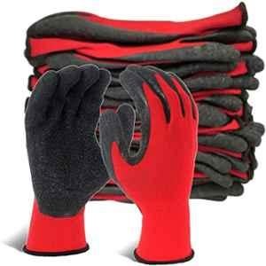 Sai Safety Regular Size Crinkle Palm Latex PU Coated Red & Black Safety Gloves, MG-Glove-005 (Pack of 120)