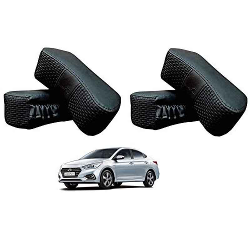 Kozdiko 4 Pcs CV Designer Black Leatherite Neck Rest Car Cushion Pillow Set for Hyundai Verna Nextgen 2017