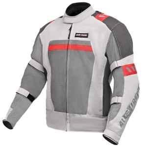 AllExtreme BAZOOKA Mesh Fabric Grey & Red Bike Riding Jacket with Armour Back Elbow, Shoulder Protector & Night Visibility Sticker, Size: 2XL