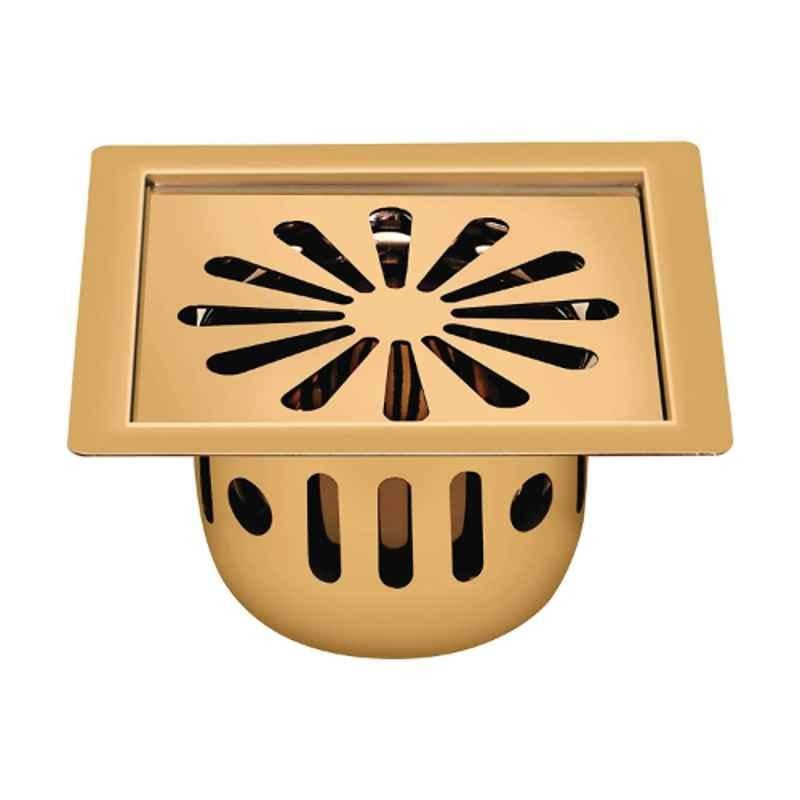 Sanjay Chilly SCCT-SE-RG-127 5 inch Stainless Steel 304 Rose Gold Square Cockroach Trap Floor Drain, SC99000245