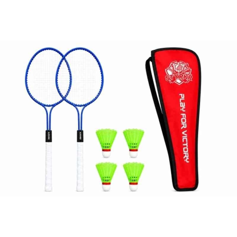 STYRKR 2 Pcs Iron Multicolour Rackets Badminton Kit with 4 Shuttlecocks & Cover