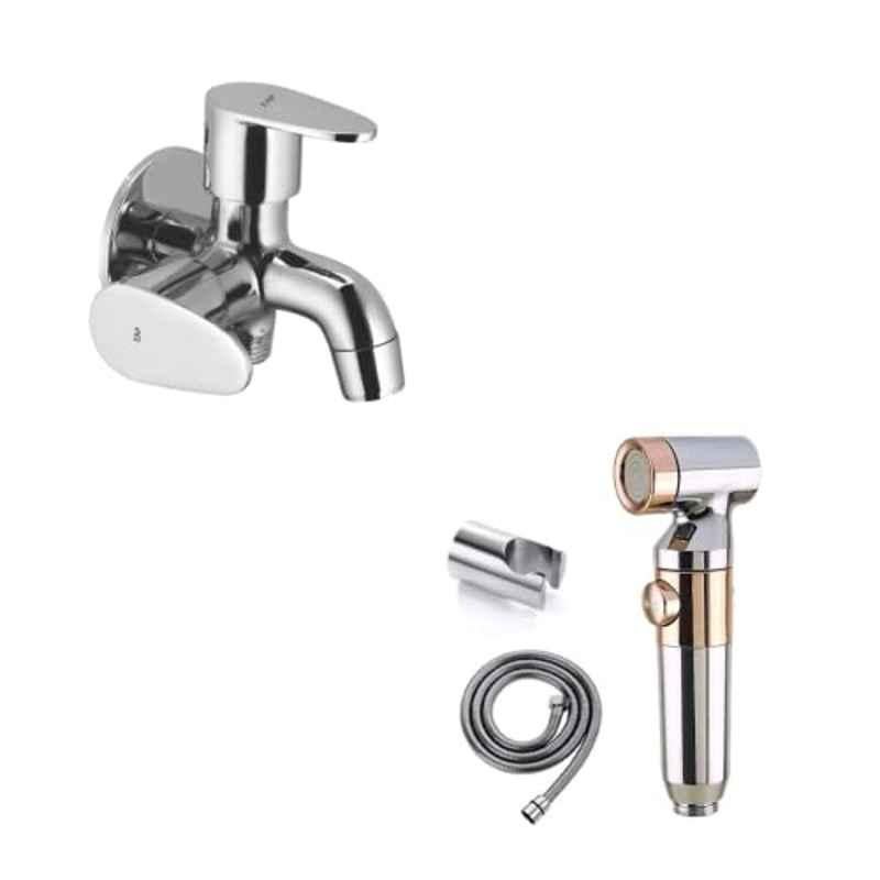 ZAP ZX1034 Health Faucet with Stainless Steel Tube, Wall Hook & Prime Two In One Bib Cock Tap Combo