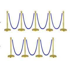 Ladwa 9 Pcs Golden Finish Queue Manager with Blue Velvet 1.5m Rope, Barricade & Stanchions Set