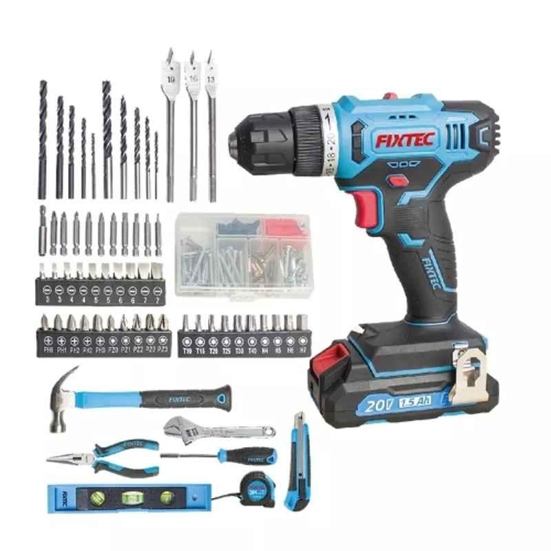FIXTEC 20V 1.5Ah Cordless Drill Tool Kit with LED Working Light, FCD2001X-221
