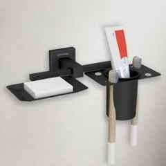Plantex Soap Dish with Tumbler Holder/Soap Stand/Stainless Steel Soap Case with Toothbrush Holder/Bathroom Accessories Aqua Black