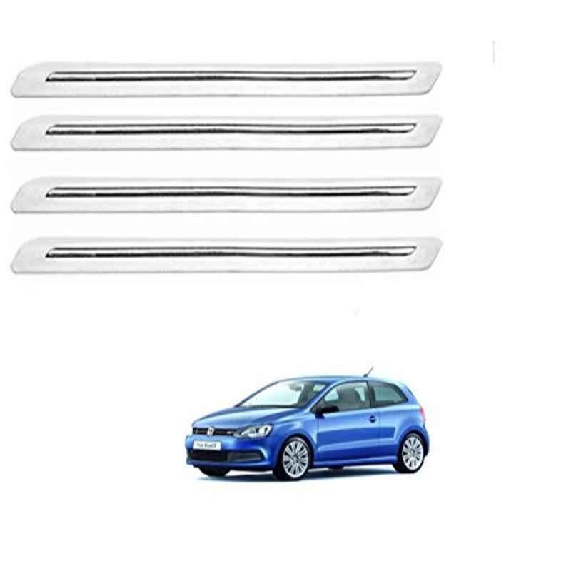 Kozdiko 4 Pcs PVC White Car Bumper Protector Set with Chrome Strip for Volkswagen Polo GT