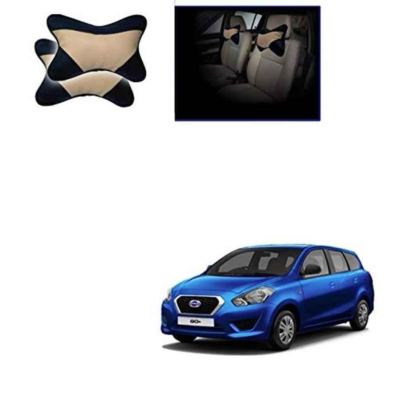 Kozdiko 2 Pcs Memory Foam Beige & Black Car Neck Rest Cushion Pillow Set for Datsun Go Plus