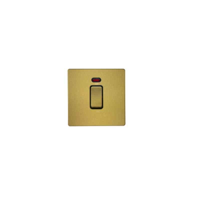 RR Vivan Metallic 20A Brushed Gold DP Switch with Neon & Black Insert, VN6624M-B-BG
