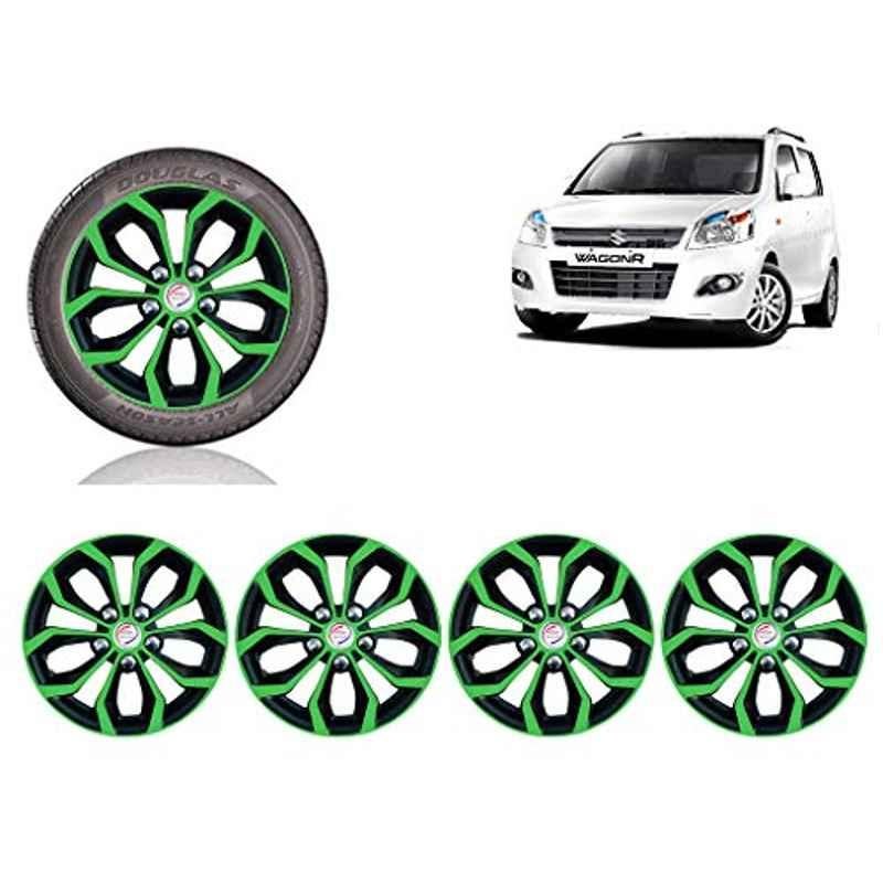 Auto Pearl 4 Pcs 13 inch Green & Black ABS Press Type Hubcap Wheel Cover Set with Retention Ring for Maruti Suzuki WagonR2013