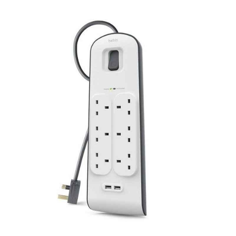 Belkin 2.4A 6 Way 2 USB White Surge Power Outlet, BL-SRG-6OT-2USBUK