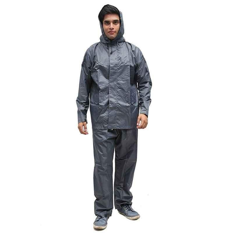 Duckback 666grey Rubberised Fabric Solid Men Raincoat, Size: XXL