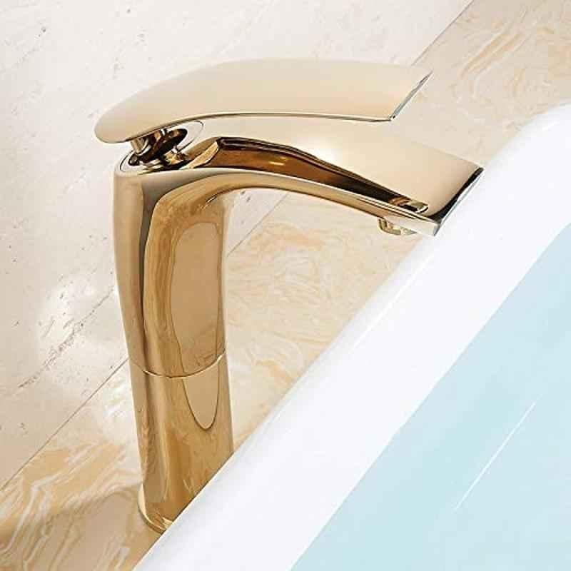 Aquieen Luxury Series Brass Gold Extended Body Hot & Cold Mixer Basin Tap