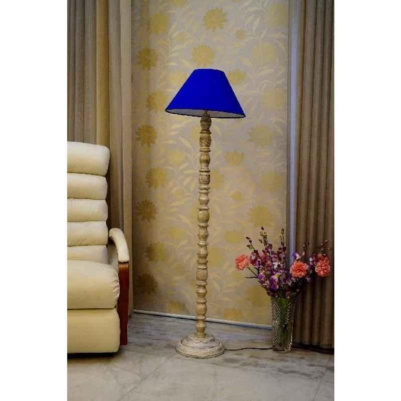 Tucasa Classic White Mango Wood Floor Lamp with Blue Conical Polycotton Shade, WF-87