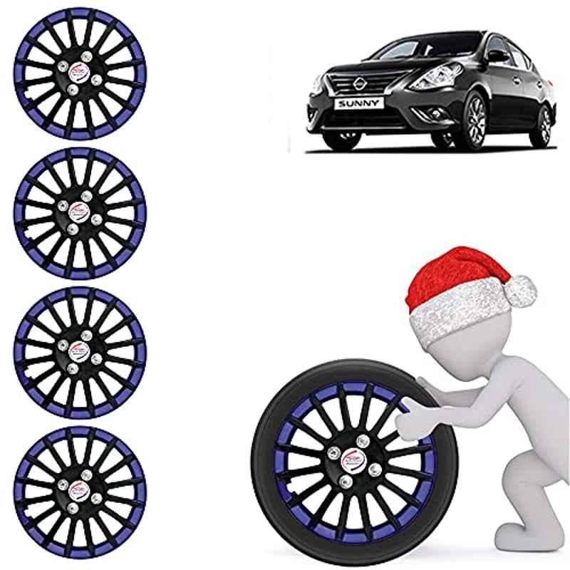 Auto Pearl 4 Pcs 15 inch ABS Black & Blue Car Wheel Cover Set for Nissan Sunny New