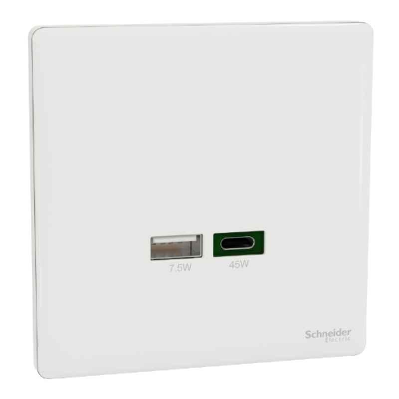 Schneider Electric Unica X 45W Painted White Type A+C USB Charger Socket, NUX32ACQUSB_PW