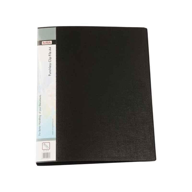 Saya SY101A Black A4 Punch less Clip File, Weight: 148.3333 g (Pack of 25)