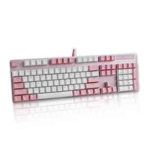 Rapoo 104 Keys Pink & White Aluminium Alloy Wired Full Size Mechanical USB-A Gaming Keyboard, V500 PRO