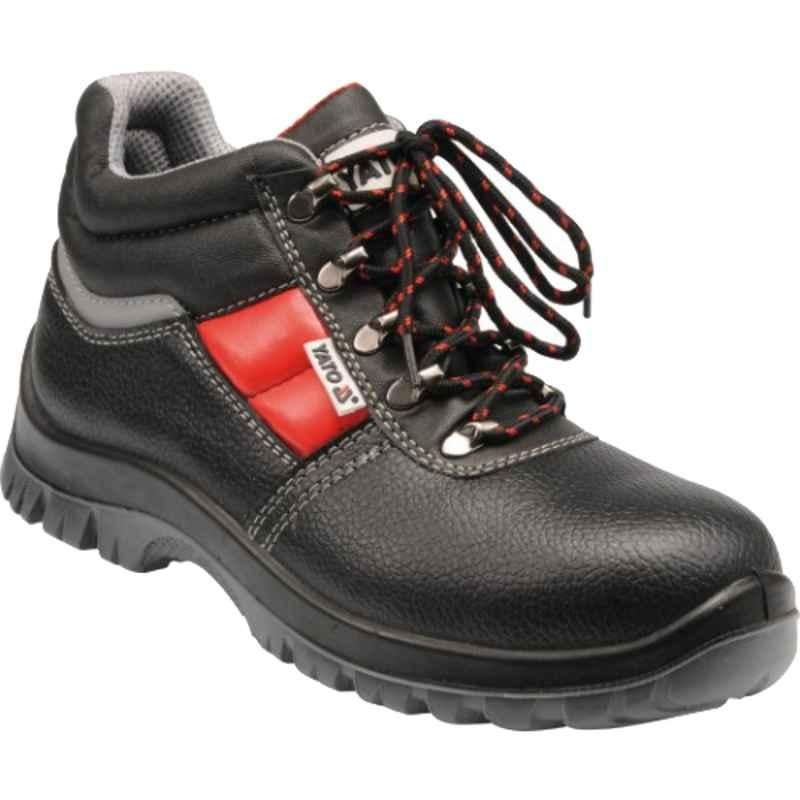 Yato Tolu Leather Middle Cut Steel Toe Black Safety Shoes, YT-80800, Size: 45