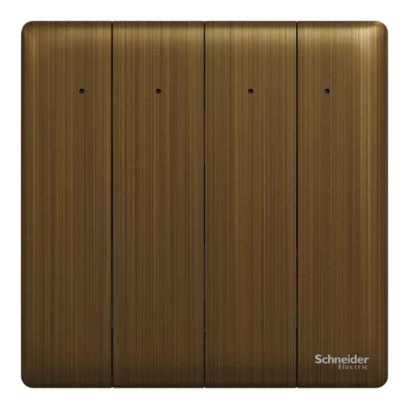 Schneider Electric Unica X 16A 250V 2 Way 4 Gangs Antique Brass Switch with LED, NUX34_2N_AB