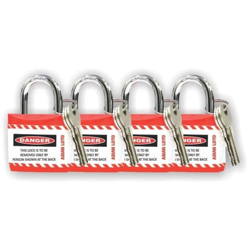 Asian Loto 4 Pcs Metal & Plastic Red Regular Shackle Jacket Padlock Set with 3 Keys, ALC-LPR